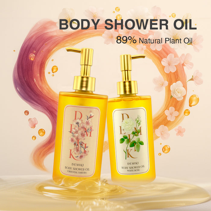 DEMIKI Body Shower Oil (Sakura & White Rose Scent) 10.15 fl oz