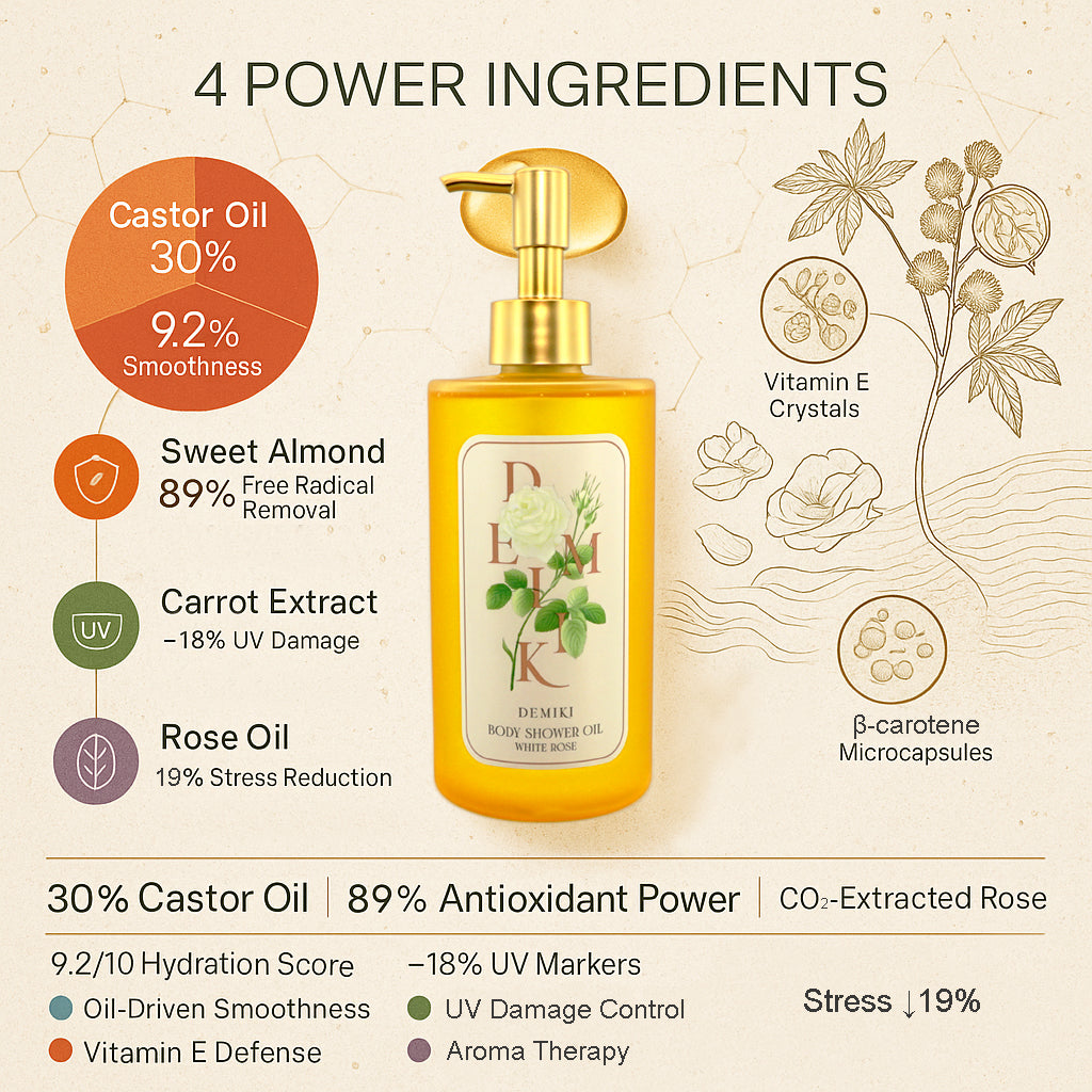 DEMIKI Body Shower Oil (Sakura & White Rose Scent) 10.15 fl oz